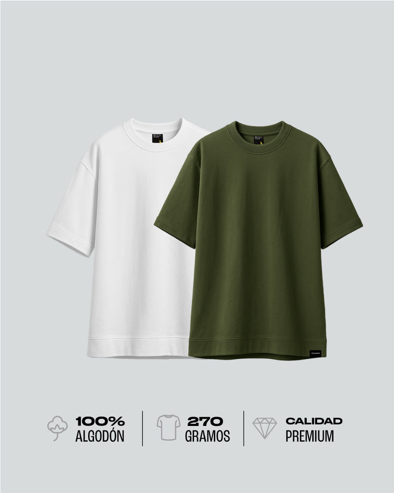 Duo Pack Camisetas Oversize Básicas Core Military - 270g