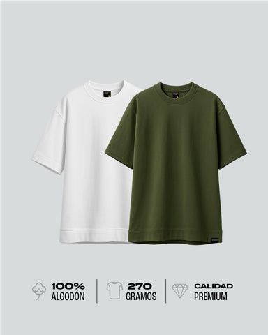 Duo Pack Camisetas Oversize Básicas Core Military - 270g
