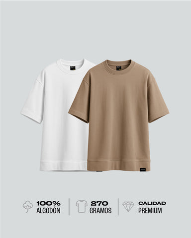 Duo Pack Camisetas Oversize Básicas Neutro Essential - 270g
