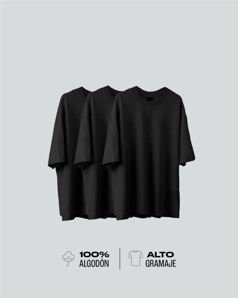 3 camisetas negras silueta oversize para hombre o mujer  - Dynamo brand