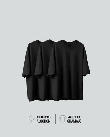 3 camisetas negras silueta oversize para hombre o mujer  - Dynamo brand