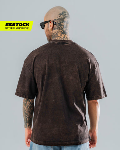 Camiseta Oversize Básica Café Acid Wash