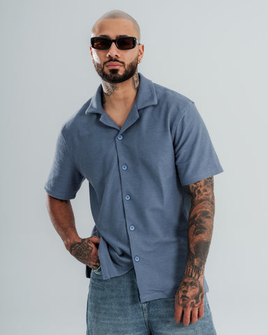 Camisa Regular Texturizada Blue Mist