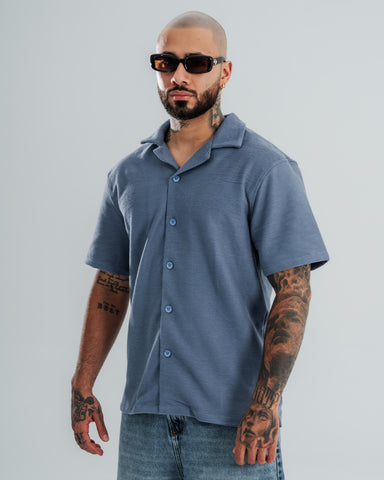 Camisa Regular Texturizada Blue Mist