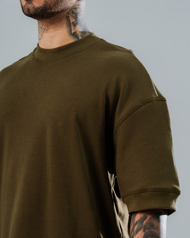 Camiseta Básica Oversize Verde Militar - 270 Gramos