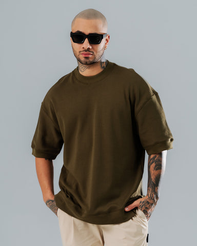 Camiseta Básica Oversize Verde Militar - 270 Gramos