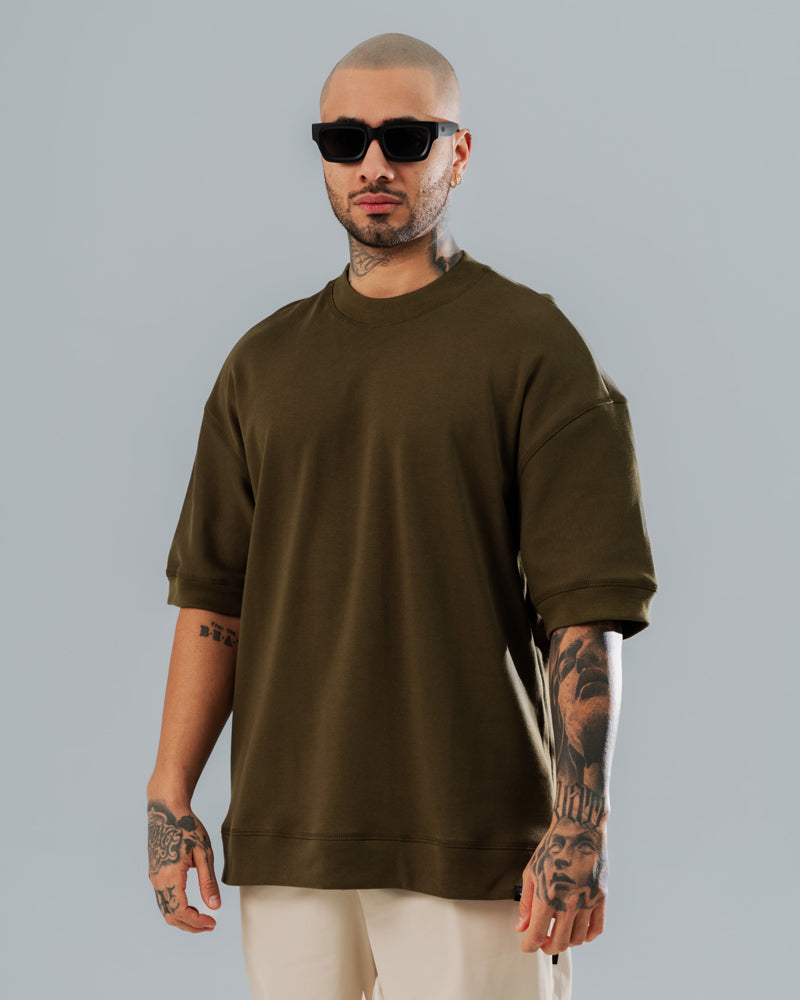 Camiseta Básica Oversize Verde Militar - 270 Gramos