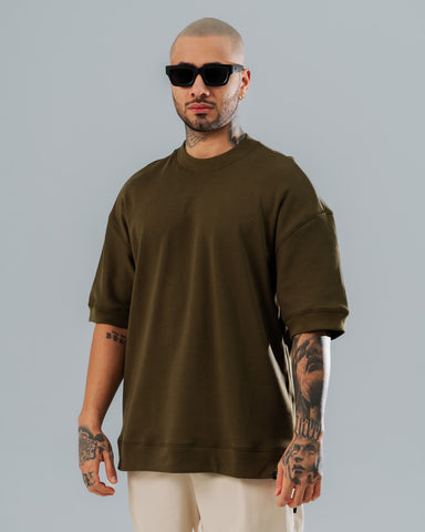 Camiseta Básica Oversize Verde Militar - 270 Gramos