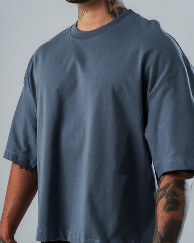 Camiseta Boxy Fit Básica Azul Rochoso
