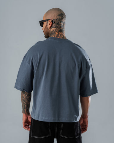 Camiseta Boxy Fit Básica Azul Rochoso