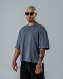 Camiseta Boxy Fit Básica Azul Rochoso