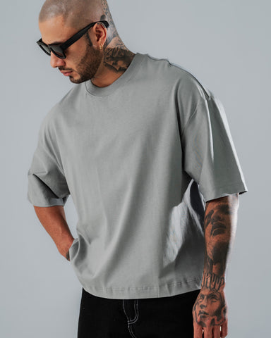 Camiseta Boxy Fit Básica Gris Claro