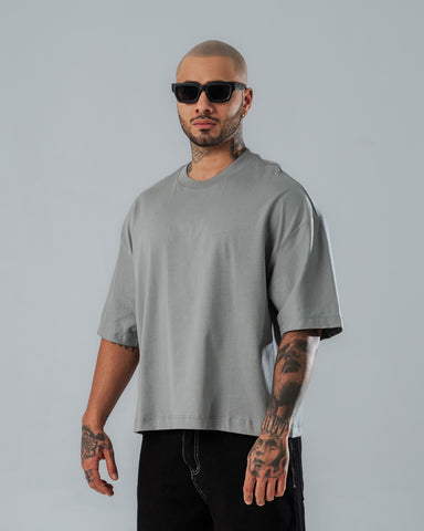 Camiseta Boxy Fit Básica Gris Claro