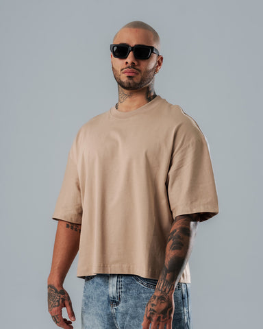 Camiseta Boxy Fit Básica Taupe