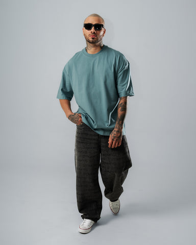 Camiseta Oversize Básica Azul Grisáceo