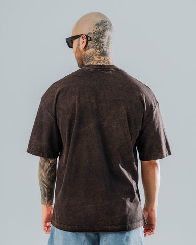 Camiseta Oversize Básica Café Acid Wash