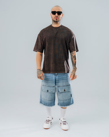 Camiseta Oversize Básica Café Acid Wash