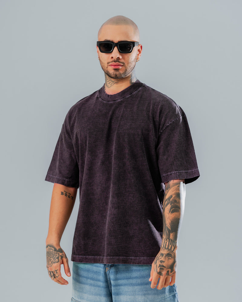 Camiseta Oversize Básica Lavanda Acid Wash