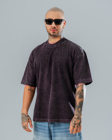 Camiseta Oversize Básica Lavanda Acid Wash
