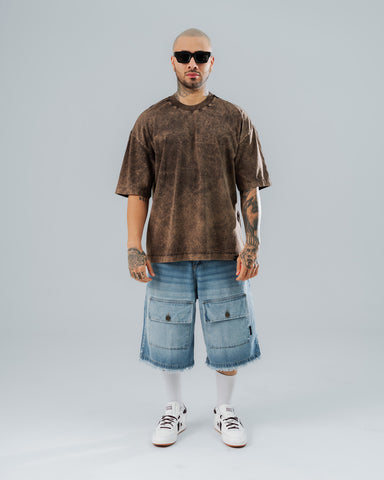 Camiseta Oversize Básica Marrón Acid Wash