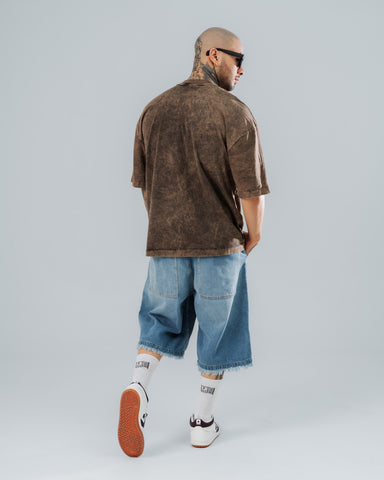 Camiseta Oversize Básica Marrón Acid Wash