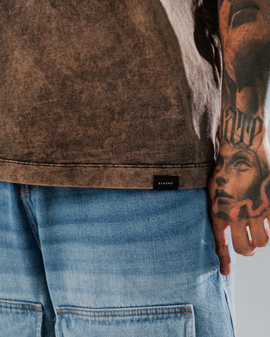 Camiseta Oversize Básica Marrón Acid Wash