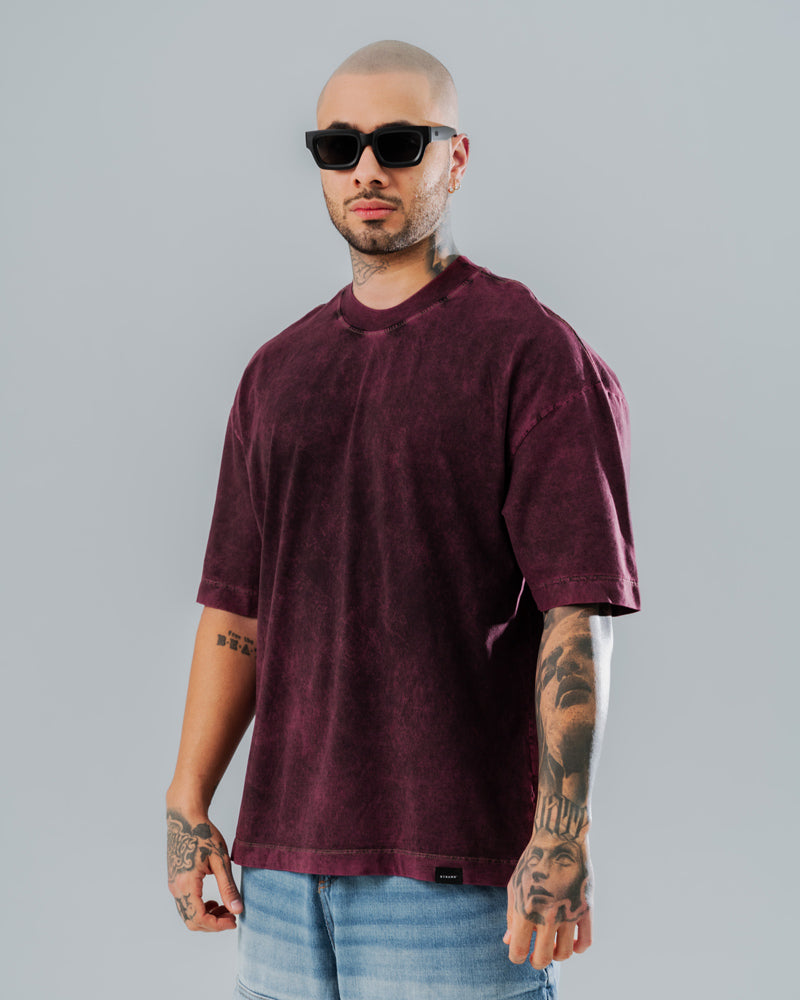 Camiseta Oversize Básica Morada Acid Wash