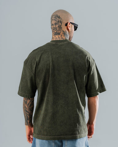 Camiseta Oversize Básica Verde Militar Acid Wash