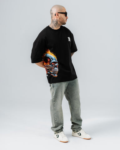 Camiseta Oversize Negro Fire Skull