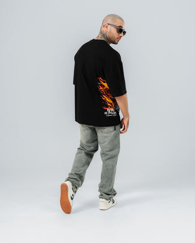 Camiseta Oversize Negro Fire Skull