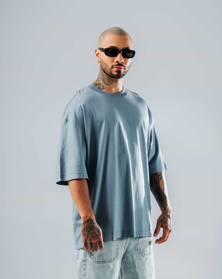 Camiseta Para Hombre Oversize Básica Gris Azulado