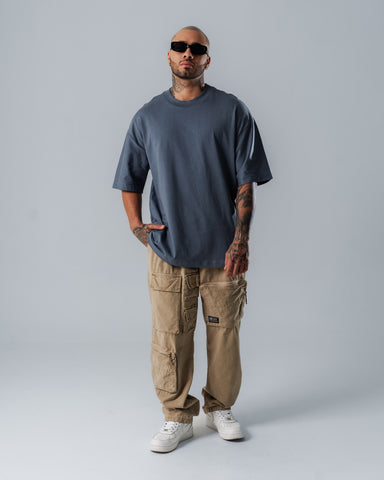Camiseta Para Hombre Oversize Básica Azul Rochoso