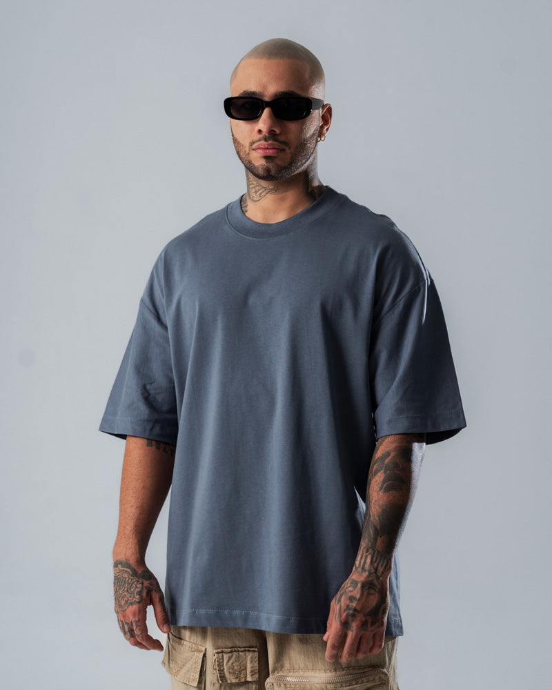 Camiseta Para Hombre Oversize Básica Azul Rochoso