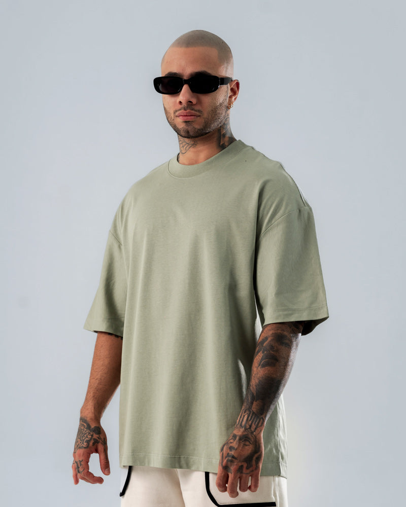 Camiseta Para Hombre Oversize Básica Verde Laurel