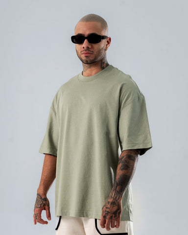 Camiseta Para Hombre Oversize Básica Verde Laurel