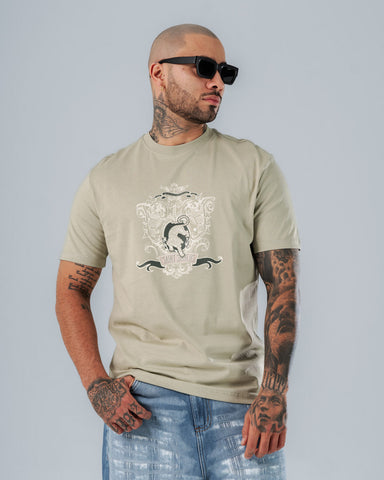Camiseta Para Hombre Regular Slim Verde Laurel Stamps