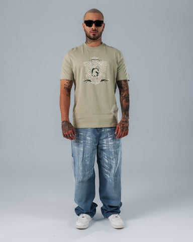 Camiseta Para Hombre Regular Slim Verde Laurel Stamps