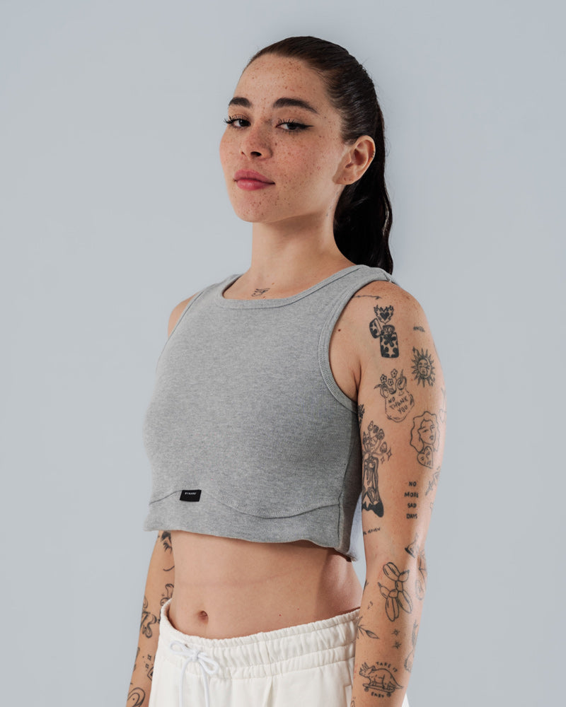 Crop Top Gris Jaspe Para Mujer Corte Imperio