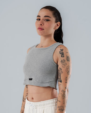 Crop Top Gris Jaspe Para Mujer Corte Imperio