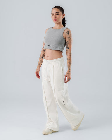 Crop Top Gris Jaspe Para Mujer Corte Imperio