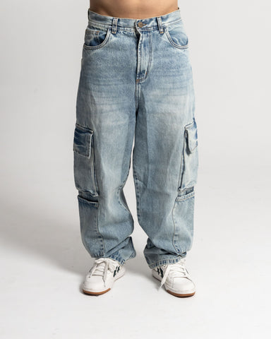 Jeans Baggy Cargo Azul