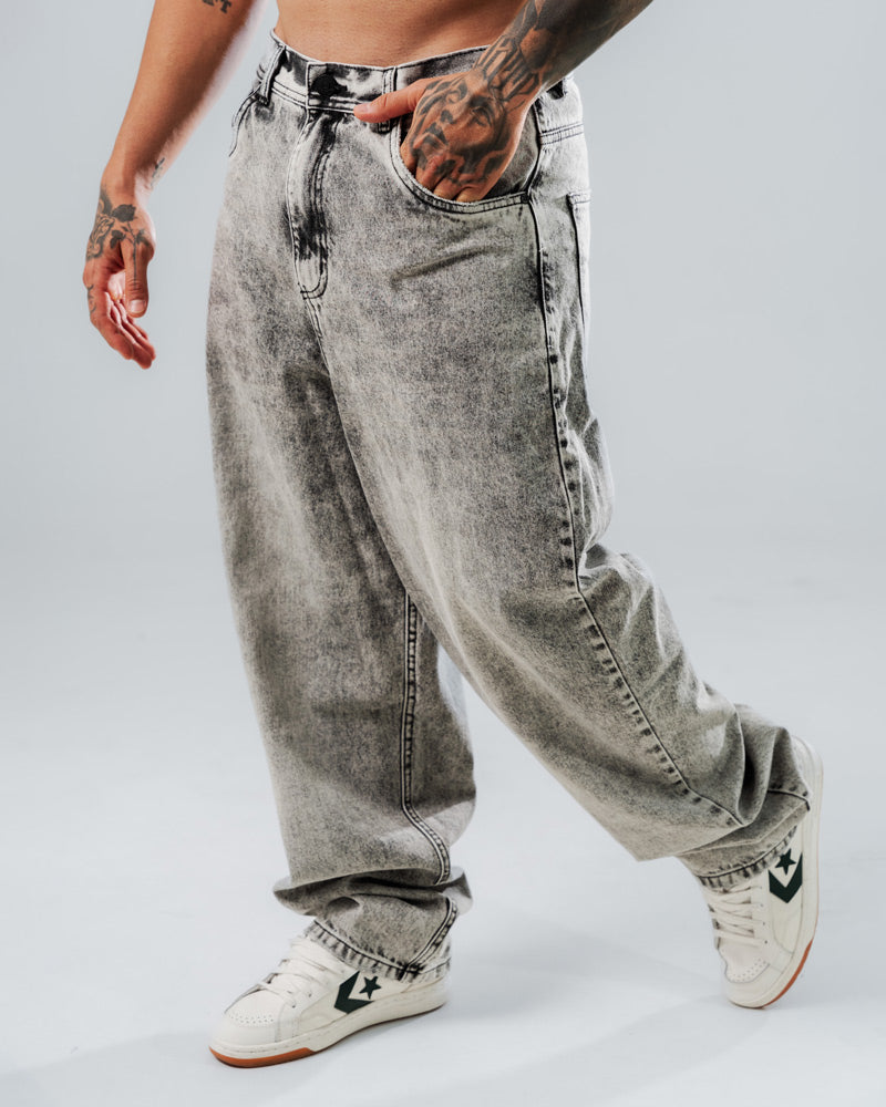 Jeans Baggy Básico Gris Lavado