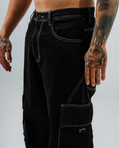 Jeans Baggy Cargo Black Stitch