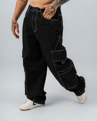 Jeans Baggy Cargo Black Stitch