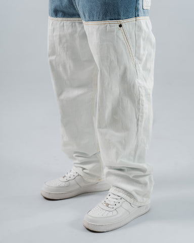 Jeans Baggy Para Hombre Azul Con Cortes Blancos