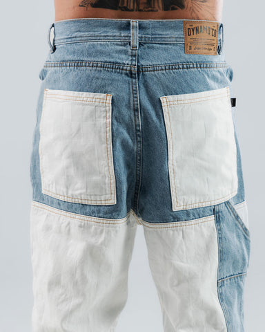Jeans Baggy Para Hombre Azul Con Cortes Blancos