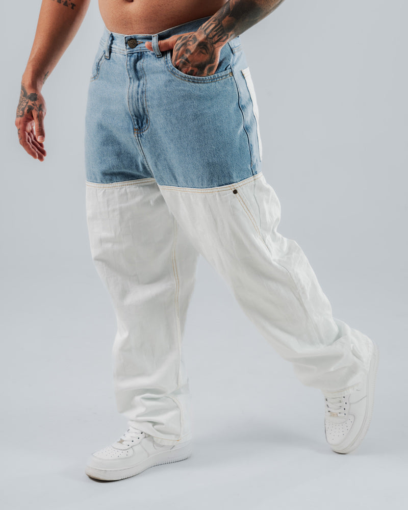 Jeans Baggy Para Hombre Azul Con Cortes Blancos