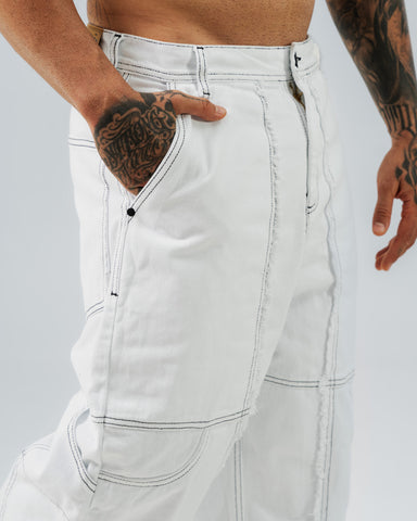 Jeans Regular Blanco Costura Contrastada