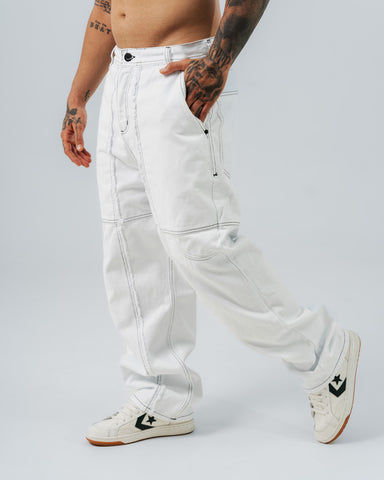 Jeans Regular Blanco Costura Contrastada