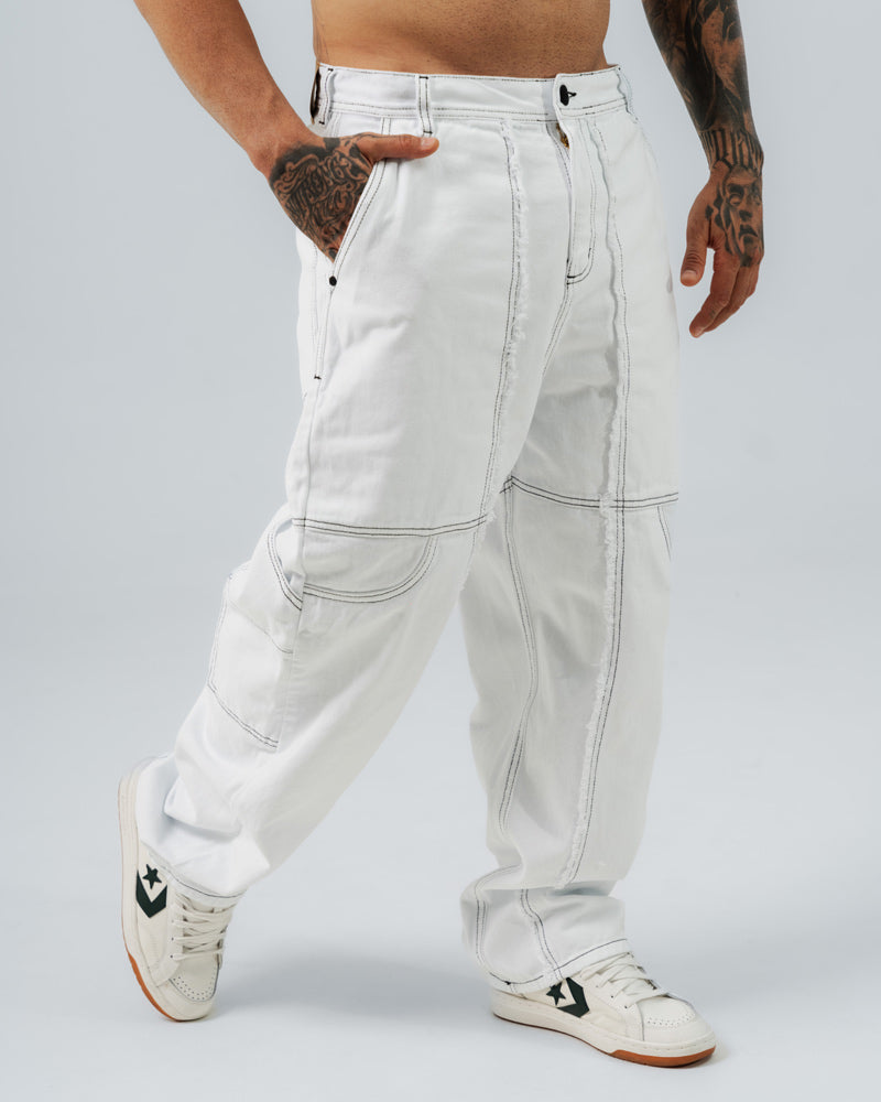Jeans Regular Blanco Costura Contrastada